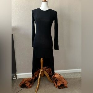 Elegant Black and Brown High Low Long Sleeve Dress